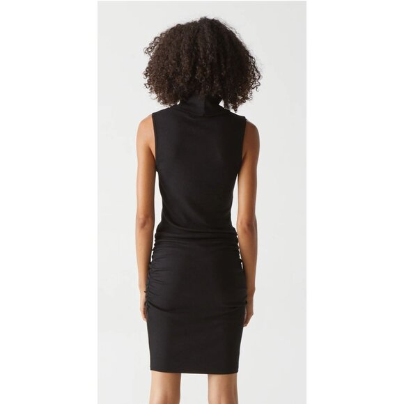 NWT Michael Stars Macy Dress XLP Ultra Rib Black Sleeveless Mock Neck W/ Ruching - Picture 3 of 7